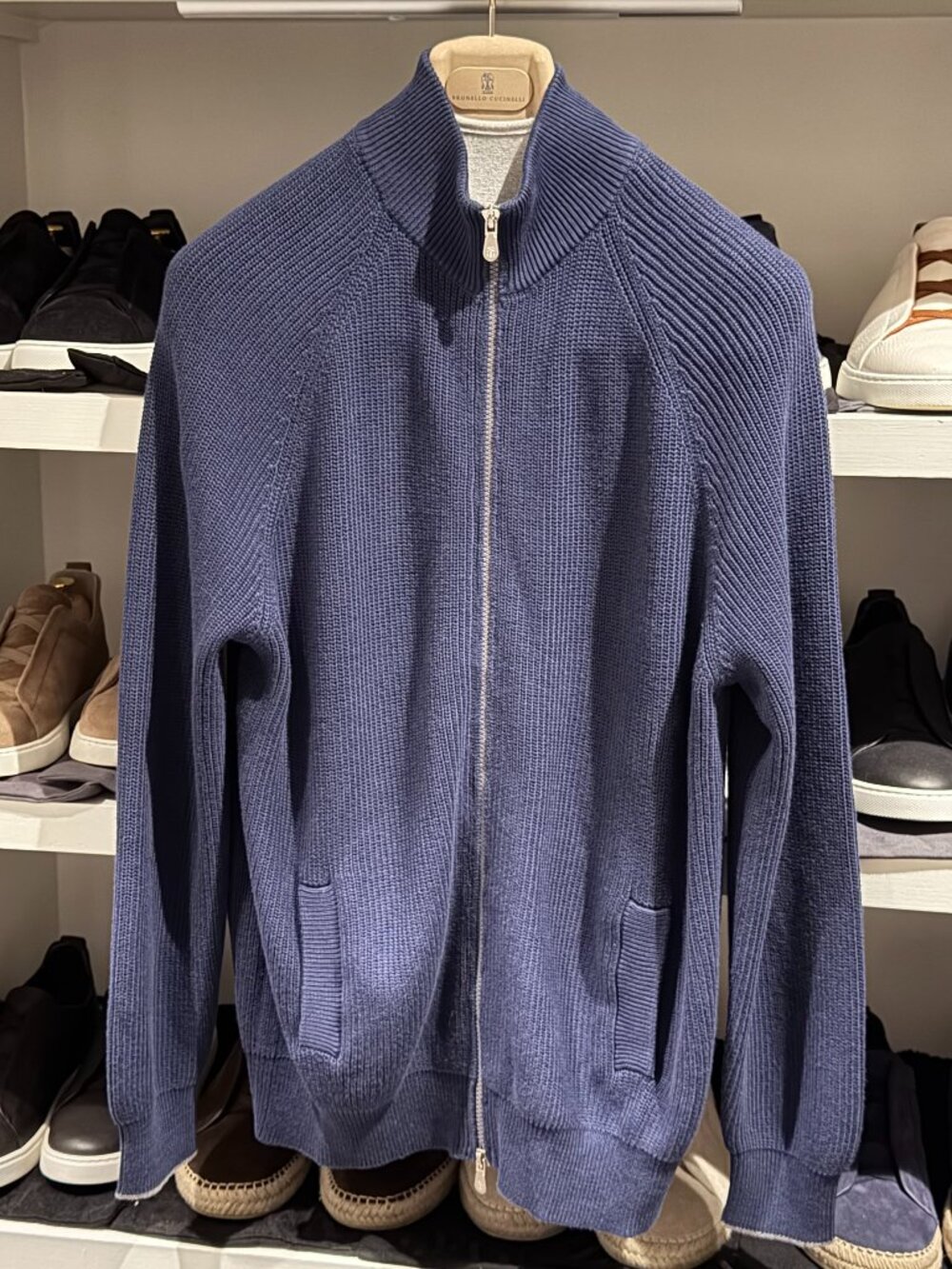 BNWT ($1695) Brunello Cucinelli Navy mens sweaters cotton men's L (IT52)